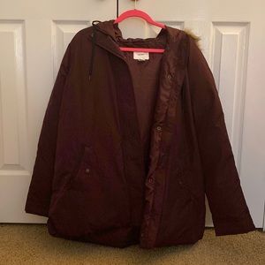 Magenta old navy fur puffer coat with hood size XL